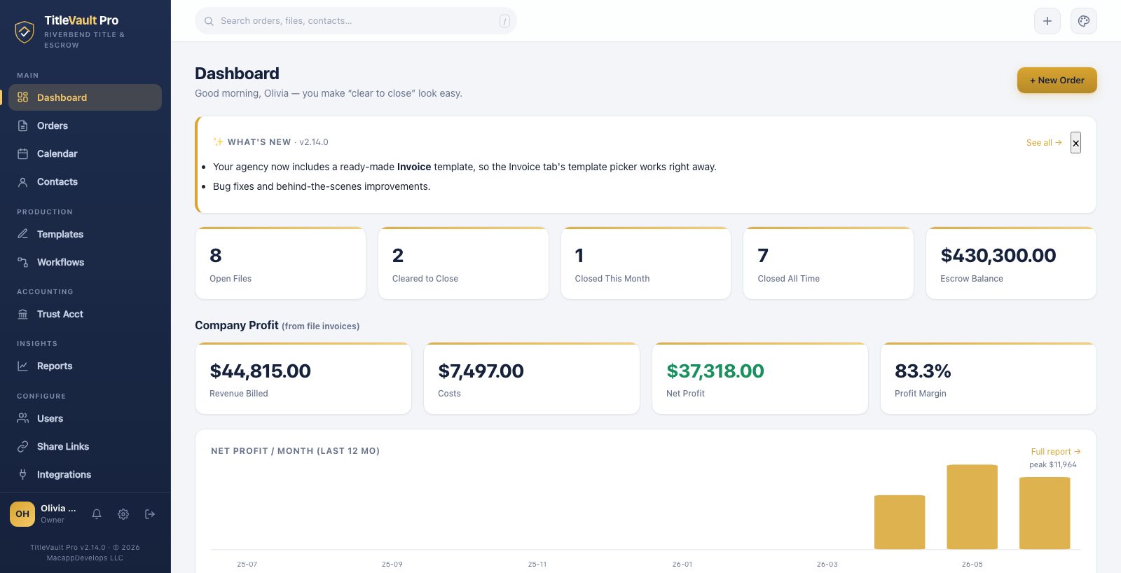 TitleVault Pro dashboard