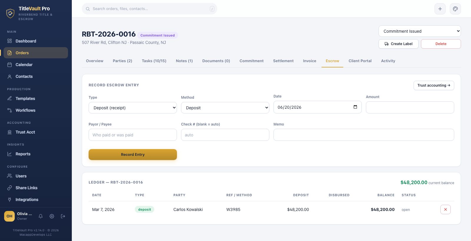 Escrow & trust ledger